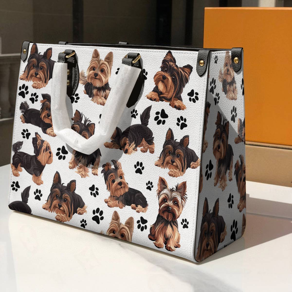 Yorkie Leather Bag Yorkie Love All Over