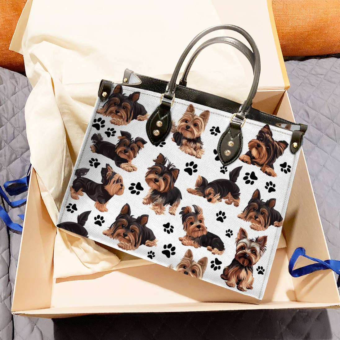 Yorkie Leather Bag Yorkie Love All Over