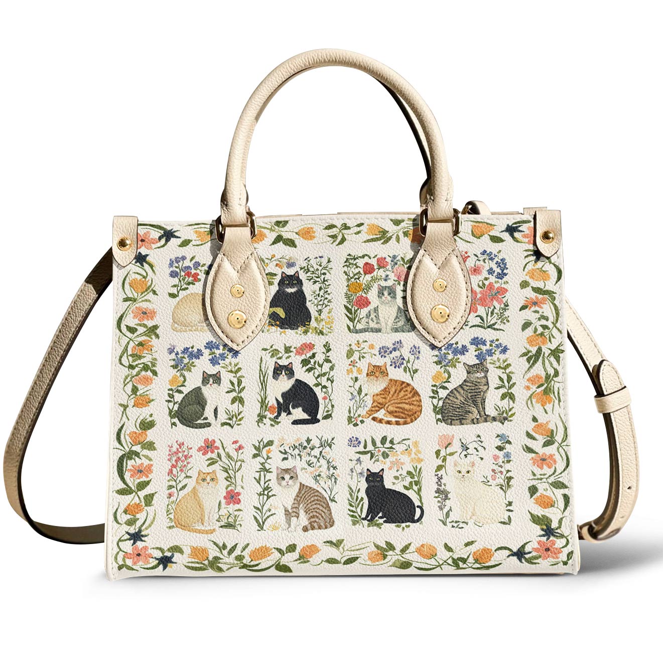 Leather Bag Elegent Floral Cats