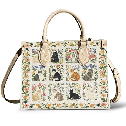 Leather Bag Elegent Floral Cats