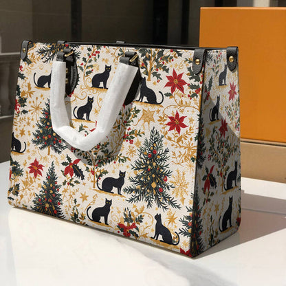 Leather Bag Gentle Black Christmas Cat