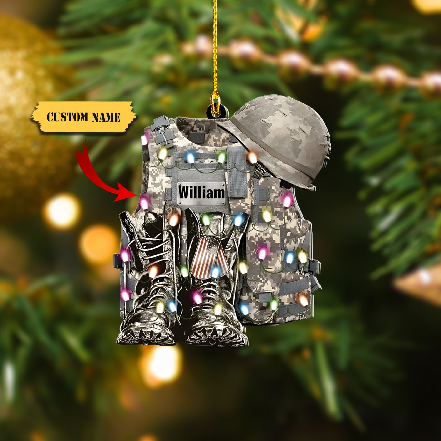 Military Uniform - Boots & Hat - Personalized Christmas Flat Ornament, Ornament For Him, Gift For Him, Ornament Christmas