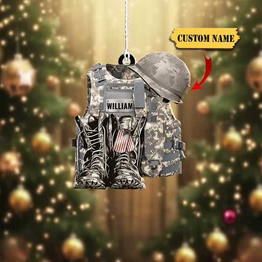 Military Uniform - Boots & Hat - Personalized Flat Acrylic Ornament, car ornament, Cowgirl Boots Christmas ornament, Ornament For Him, Gift For Him, Ornament Christmas