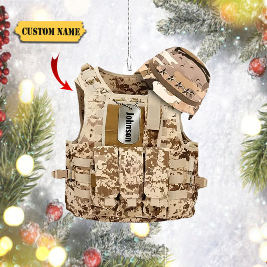 Military Uniform Vest & Hat Personalized name Ornament, Christmas acrylic Ornament, Ornament For Him, Gift For Him, Ornament Christmas