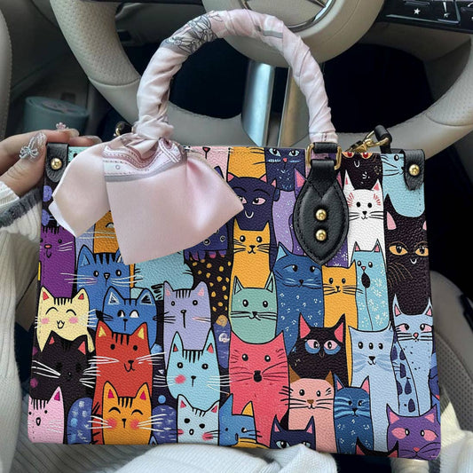 Leather Bag Colorful Cat Parade
