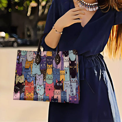 Leather Bag Colorful Cat Parade