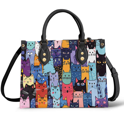 Leather Bag Colorful Cat Parade