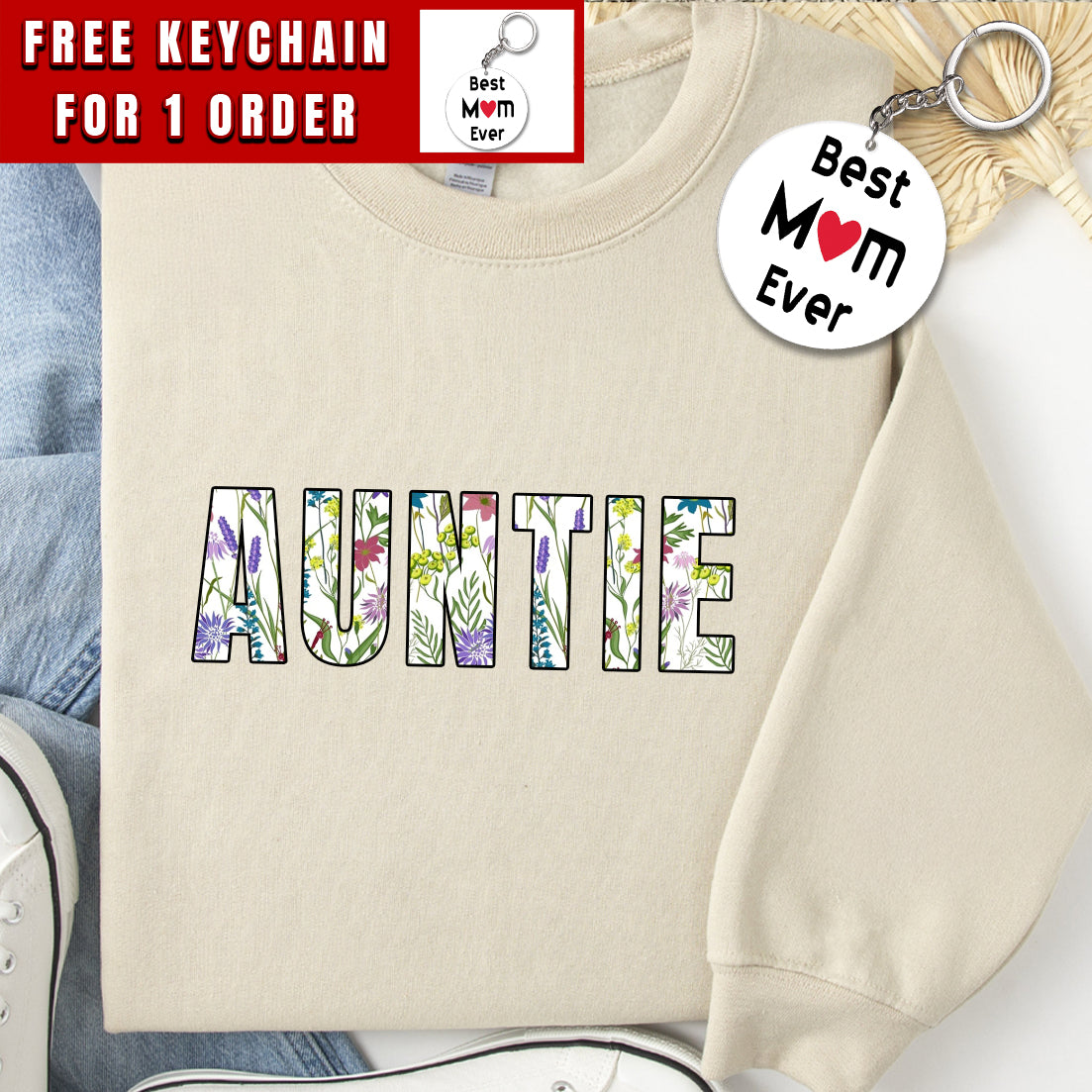 Auntie Sweatshirt, Floral Auntie Sweatshirt, Gift for Aunt, Aunt Sweatshirt, New Aunt Gift