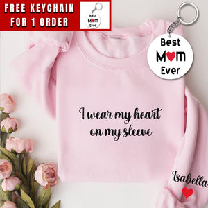 I Wear My Heart On My Sleeve, Embroidered Custom Mama Shirt With Kids Names, Pregnancy Reveal Hoodie Gift For New Mom, Mother's Day Gift