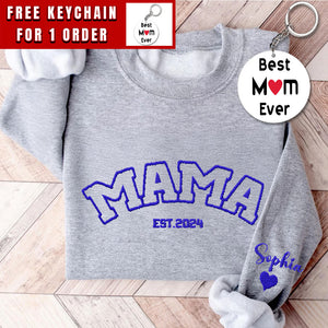 Mama Embroidered Sweatshirt, Custom Mama Shirt With Date, Est Year Shirt, Pregnancy Reveal Hoodie Gift For New Mom, Mother's Day Gift