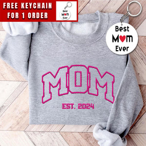 Custom Embroidered Mommy Sweatshirt, Name On Sleeve With Heart, Mama Est Year Shirt, Gift For New Mom, Mothers Day Gift