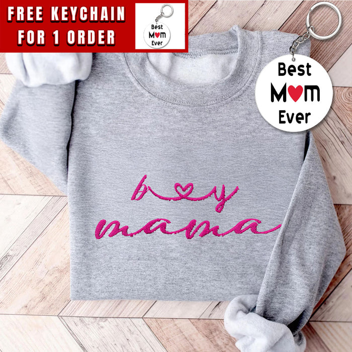 Boy Mama Embroidered Shirt Funny Mom Letter Print Sweatshirt