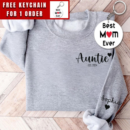Custom Auntie Sweatshirt, Personalized Aunt Hoodie With Nieces Nephews Names On Sleeve, Pregnancy Reveal Outfit, Mothers Day Clothing Gifts