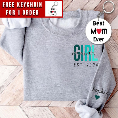 Personalized Girl Mama Sweatshirt With Kids Names, Custom Mom Of Girls Hoodie, Pregnancy Announcement New Mom Outfit, Mommy Birthday Gifts