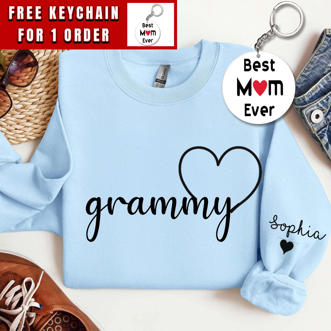 Personalized Grammy Sweatshirt, Custom Grandma Hoodie, Cute Granny Outfit With Grandkids Names On Sleeve, Grandma Clothing, Birthday Gifts