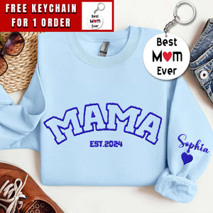 Mama Embroidered Sweatshirt, Custom Mama Shirt With Date, Est Year Shirt, Pregnancy Reveal Hoodie Gift For New Mom, Mother's Day Gift