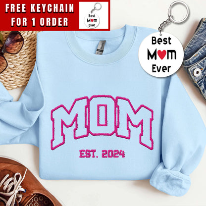 Custom Embroidered Mommy Sweatshirt, Name On Sleeve With Heart, Mama Est Year Shirt, Gift For New Mom, Mothers Day Gift