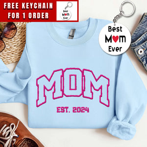 Custom Embroidered Mommy Sweatshirt, Name On Sleeve With Heart, Mama Est Year Shirt, Gift For New Mom, Mothers Day Gift