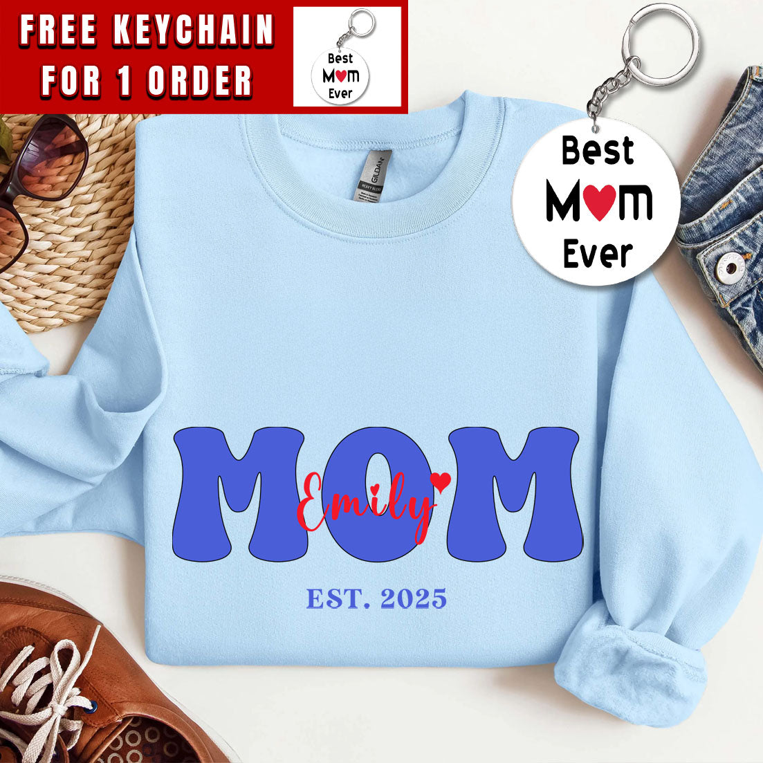 Custom Mama Sweatshirt, Mom Crewneck Sleeved with Kid Names, Motherâ€™s Day shirt, Gift for Mom from Daughter and Son