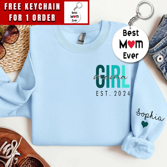 Personalized Girl Mama Sweatshirt With Kids Names, Custom Mom Of Girls Hoodie, Pregnancy Announcement New Mom Outfit, Mommy Birthday Gifts