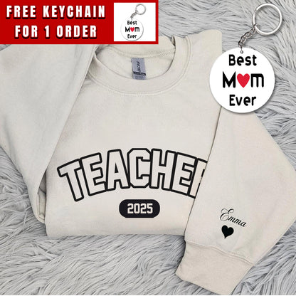 Custom Teacher Crewneck with Name On A Sleeve Sweatshirt