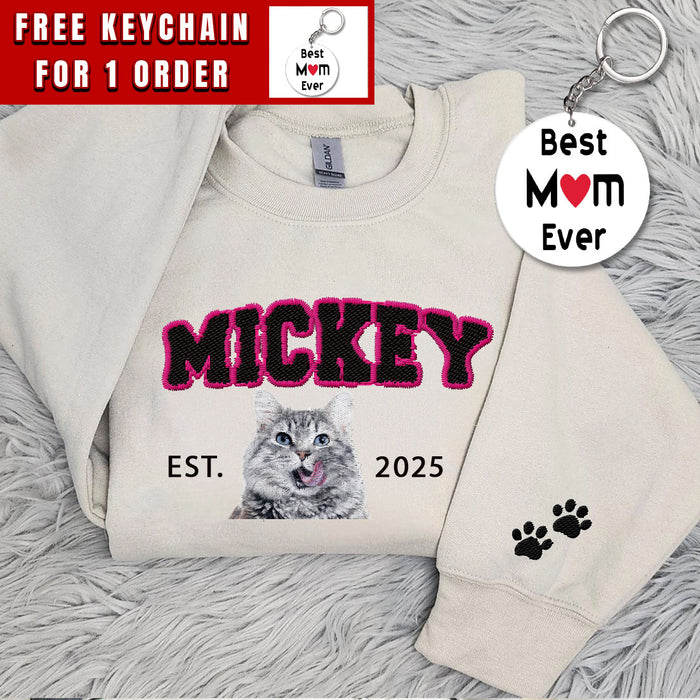 Custom Pet Embroidered Sweatshirt, Personalized Dog Photo, Cat Embroidered Crewneck, Gift for Pet Lovers, Dog Mom Gift, Custom Pet Portrait