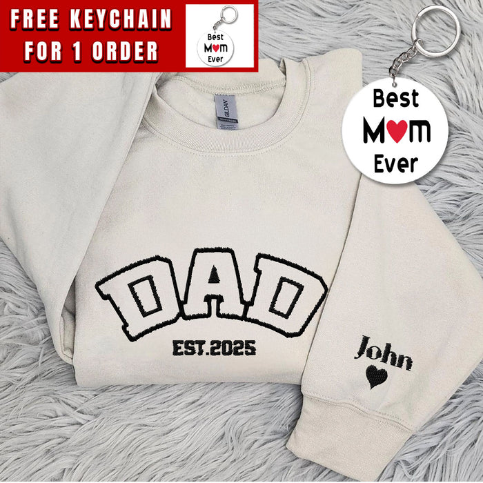 Custom Dad Embroidered Sweatshirt, Name On Sleeve With Heart, Dad Shirt With Date, Daddy Est Year Shirt, Gift For New Dad, Father's Day Gift