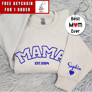 Mama Embroidered Sweatshirt, Custom Mama Shirt With Date, Est Year Shirt, Pregnancy Reveal Hoodie Gift For New Mom, Mother's Day Gift