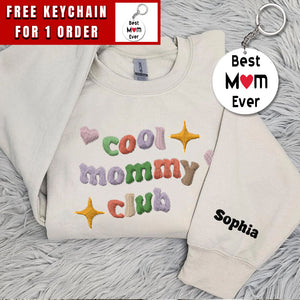 Cool Auntie Club Sweatshirt, Embroidered Auntie Sweatshirt With Name On Sleeve