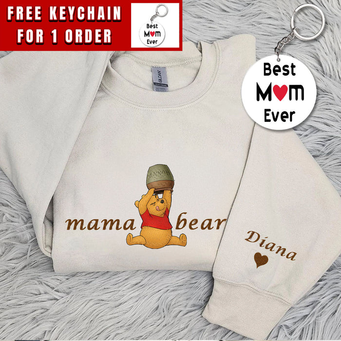 Custom Mama Papa Est EMBROIDERED Winnie the Pooh, Custom Embroidered Pregnancy Announcement, Dad and Mom Sweatshirts