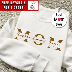 Custom Mama Embroidered Sweatshirt, Mom Crewneck Sleeved Embroidery with Kid Names, Mother’s Day shirt, Gift for Mom from Daughter and Son