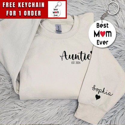 Custom Auntie Sweatshirt, Personalized Aunt Hoodie With Nieces Nephews Names On Sleeve, Pregnancy Reveal Outfit, Mothers Day Clothing Gifts