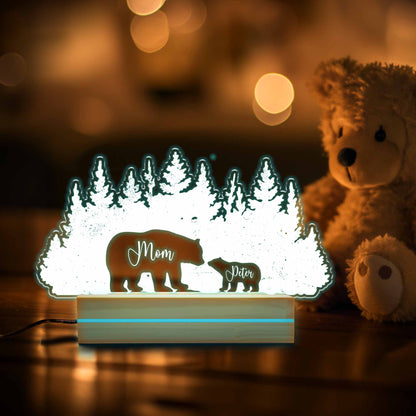 Personlig bjørnefamilienatlampe, bjørnenatlampe, fødselsdagsgave til børn, børneværelseslampe, gave til mor, mors dags gave, dattergaveskilt