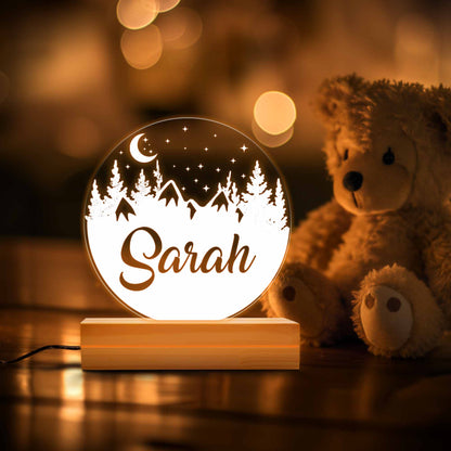 Mountains Custom Name Light, Personalized Night Sky Night Light, Moon, and Star Night Sky, Moon and Star Custom Name Night Light, Kids Lamp.