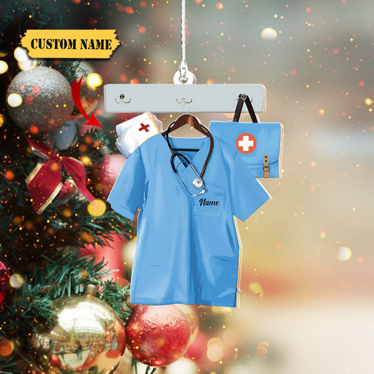 Nurse Christmas Nurse Clothes Hanger Personalized Flat Ornament, Ornament Decoration, Ornament For Gift, Ornament Christmas