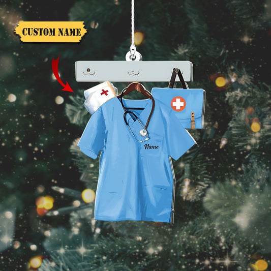 Nurse Christmas Nurse Clothes Hanger Personalized Flat Ornament, Ornament Decoration, Ornament For Gift, Ornament Christmas