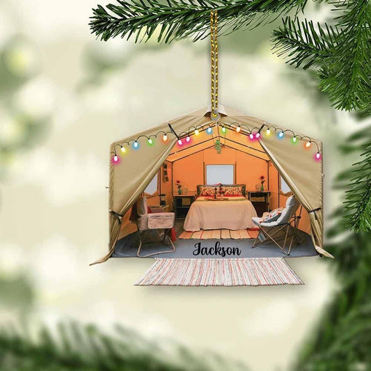 Orange Camping Tent Ornament Travel Trailer Camping Christmas Ornament Family Ornaments for Christmas Tree Camping Xmas Ornament Acrylic Shaped Flat Ornaments, Ornament Decoration, Ornament For Gift, Ornament Christmas