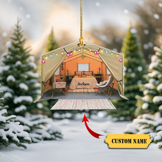 Orange Camping Tent Ornament Travel Trailer Camping Christmas Ornament Family Ornaments for Christmas Tree Camping Xmas Ornament Acrylic Shaped Flat Ornaments, Ornament Decoration, Ornament For Gift, Ornament Christmas