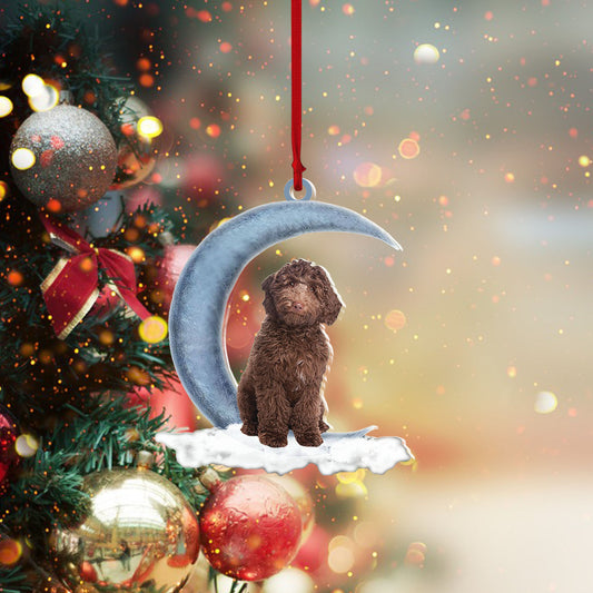 Pamaheart- Chocolate Labradoodle Sits On The Moon Hanging Ornament Dog Ornament, Car Ornament, Christmas Ornament, Ornament Decoration, Ornament Christmas - TeeZworldVN