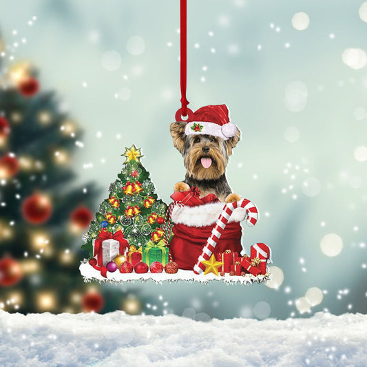 Pamaheart-Yorkshire Terrier Gift Bag Two Sided Mica Plastic Ornament, Car Ornament, Pet Lovers Gift, Christmas Decor, Christmas Gift, Ornament Decoration, Ornament Christmas - TeeZworldVN