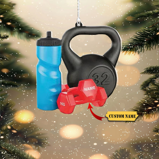Personalized Dumbbell Ornament, Gym Christmas Ornament, Fitness Xmas Ornament, Ornament Decoration, Ornament For Gift, Ornament Christmas