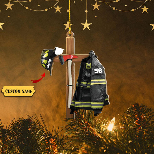 Personalized Firefighter Ornament, Firefighter Cross Armor Two Sided Ornament, Ornament Decoration, Ornament Christmas