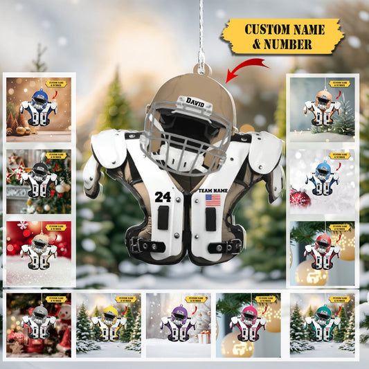 Personalized Helmet & Shoulder Pad Flat Acrylic Ornament, Gift For Football Player, American Football Christmas ornament, Ornament Decoration, Ornament For Gift, Ornament Christmas