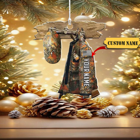 Personalized Hunting Ornament Hunter Vest Custom Name Ornament Wood Mica Plastic2, Ornament Decoration, Ornament For Gift, Ornament Christmas