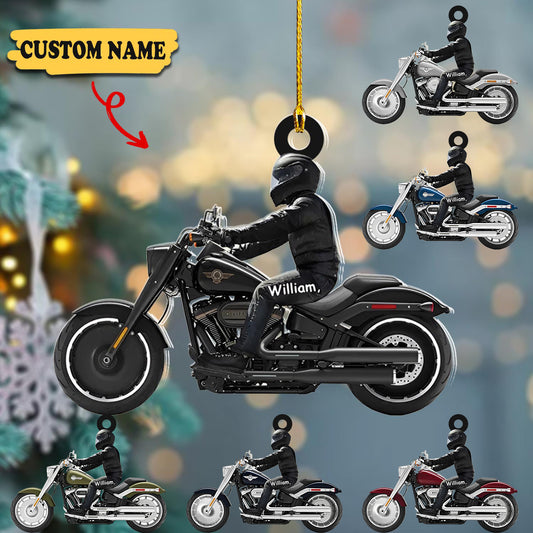 Personalized Men biker Acrylic Ornament, Christmas Tree Decor For Motorcycle Biker, Ornament Decoration, Ornament For Gift, Ornament Christmas