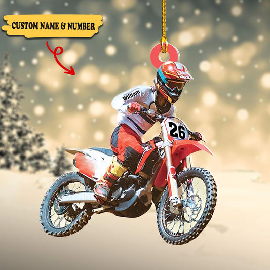 Personalized Motocross Biker Christmas Ornament Custom Name And Number Acrylic Ornament, Ornament Decoration, Ornament For Gift, Ornament Christmas