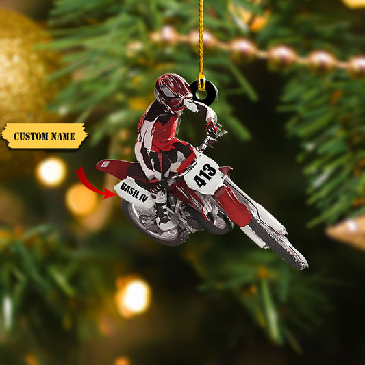 Personalized Motocross dirt biker Ornament, Custom Name Acrylic Flat Ornament For Biker, Ornament Decoration, Ornament For Gift, Ornament Christmas