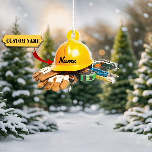 Personalized Name Construction Worker Christmas Ornament, Mechanic Tools Ornaments, Construction Tool Box Ornament, Worker Acrylic, 2, Ornament Decoration, Ornament For Gift, Ornament Christmas