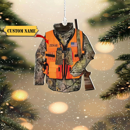 Personalized Name Hunting Ornament Hunter Vest Custom Ornament Mica Plastic, Ornament Decoration, Ornament For Gift, Ornament Christmas