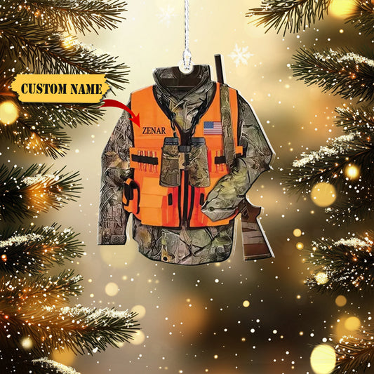Personalized Name Hunting Ornament Hunter Vest Custom Ornament Mica Plastic, Ornament Decoration, Ornament For Gift, Ornament Christmas